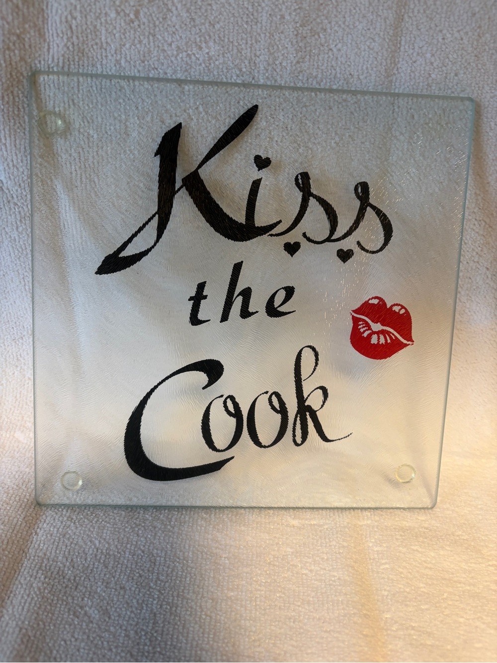 Glass Cutting Board - Kiss the Cook Glass Trivet with Red Lip Accent